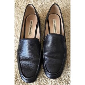 KARL LAGERFELD Brynn Black Leather Slip on Low Heel Loafers Women 8.5M  ~EUC~